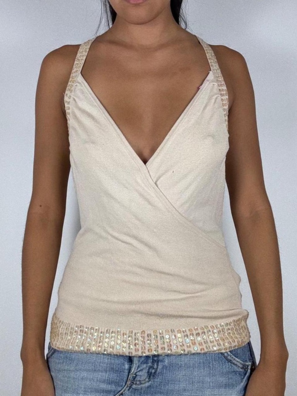 Y2k forever 21 Cream beaded tank top